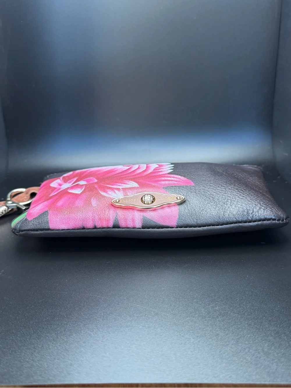Elliott Lucca Barbiecore 2010’s Bright Pink Floral Chocolate Brown Wristlet VGUC